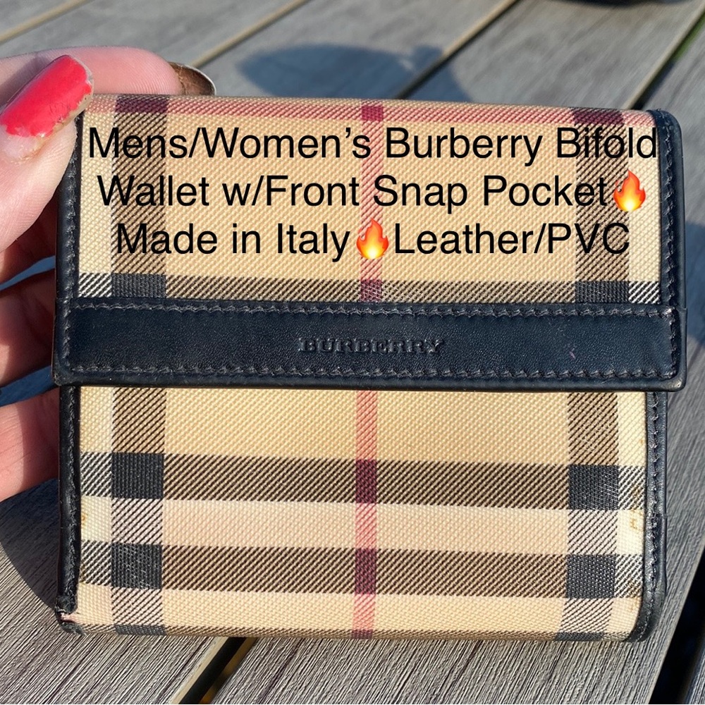 Burberry Nova Check PVC/Leather🔥Bifold+Front SNAP🔥8slot+Bill🔥4x4”Made🇮🇹VGUC
